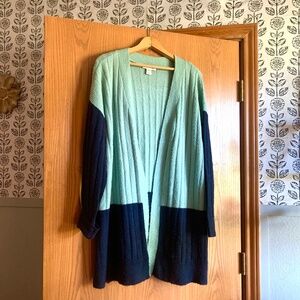 Christopher & Banks Color Block Cardigan XL Sea green and Navy